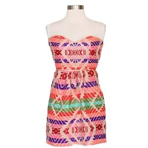 Judith March Malibu Aztec Strapless Dress L